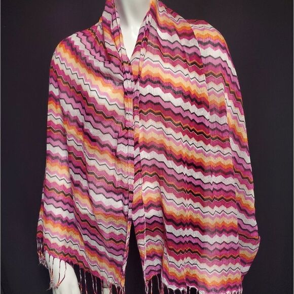 Pink, Orange, & White Chevron Scarf - Picture 2 of 2